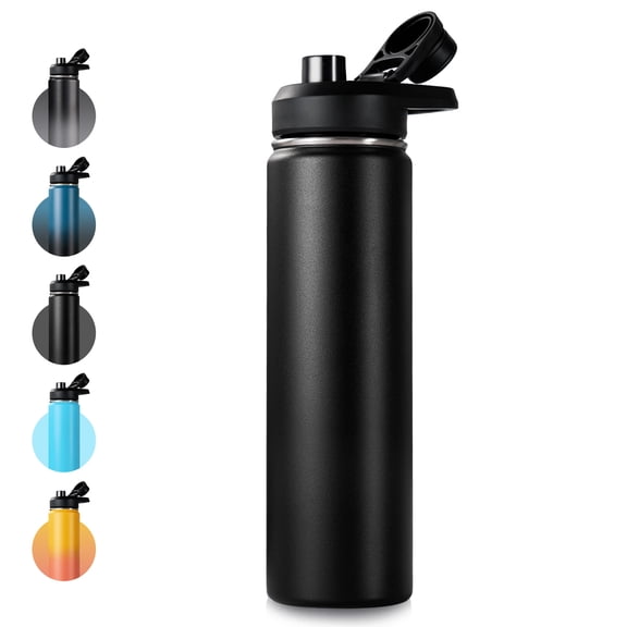 Hawsaiy 24 oz Insulated Stainless Steel Water Bottle with Handle, Leak-Proof Lid & Wide Mouth, Double Wall Vacuum, BPA Free, Keeps Cold & Hot, Black