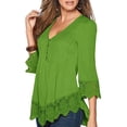 thumbnail image 3 of Uhndy Women Elegant Buttons Tees Floral Sititched Loose T Shirt Swing Hem Sexy Blouse, 3 of 4