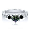 thumbnail image 2 of Gem Stone King 0.75 Ct Round Green Mystic Topaz Black Diamond 925 Sterling Silver Ring (Size 5), 2 of 2