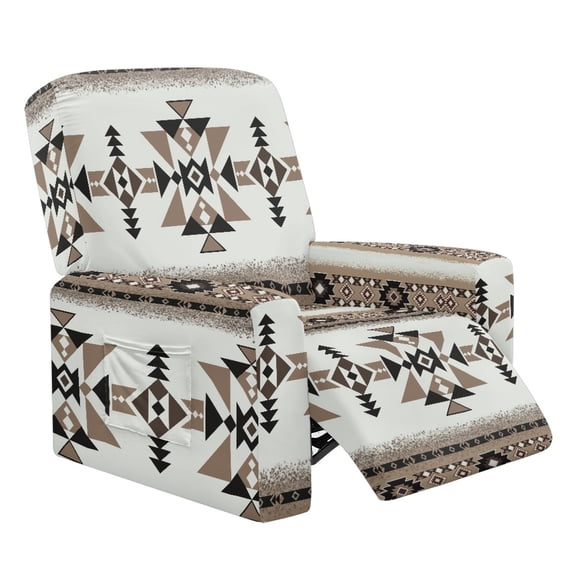 Binienty Geometric Pattern Recliner Chair Slipcover, Washable Recliner Chair Covers with Side Pocket, 4 Pcs Pet Proof Recliner Cover