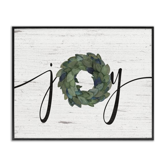 Stupell Industries Farmhouse Joy Wreath Wood Textured Family Word Design Black Framed Giclee Art, 14 x 11, by Jo Moulton