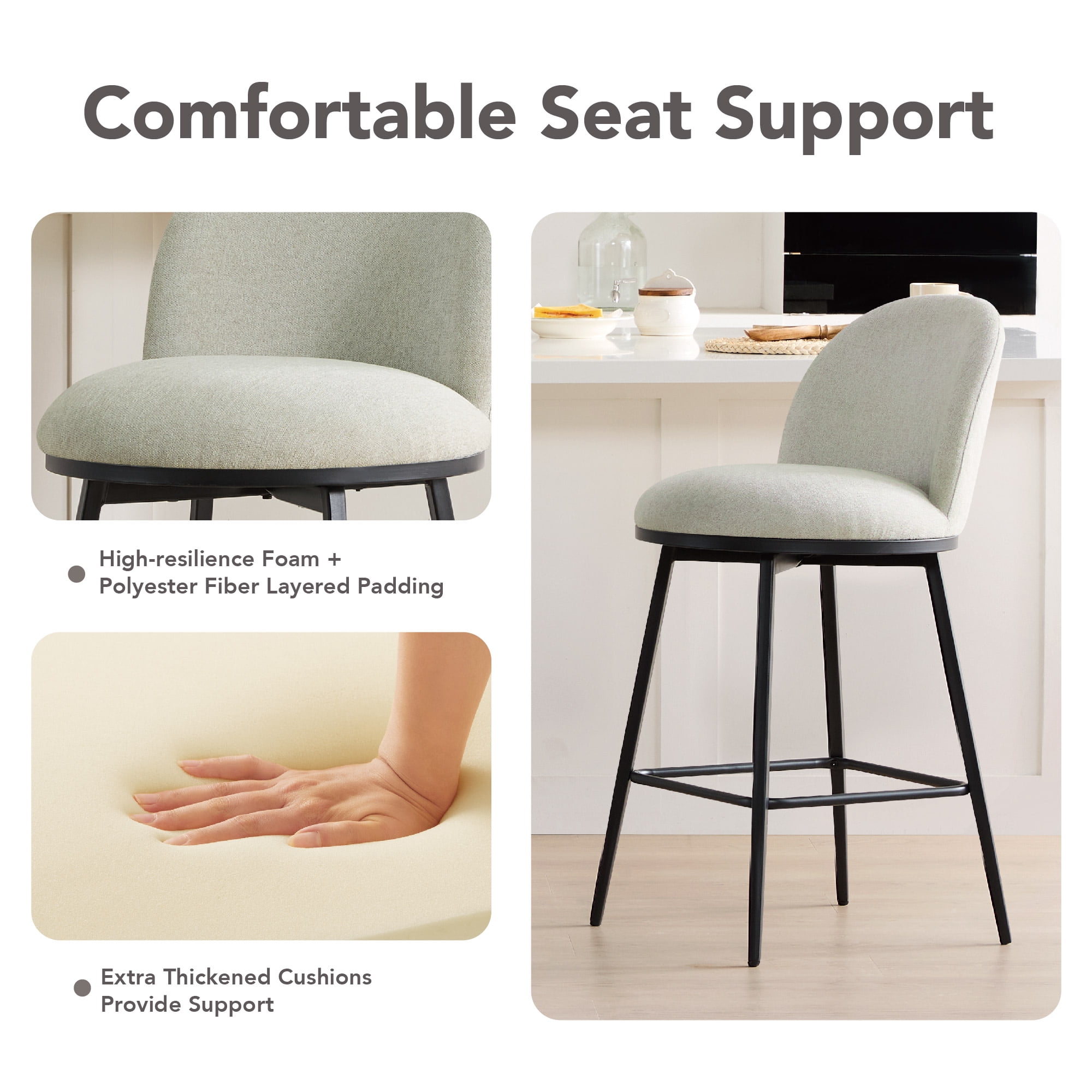 Spruce & Spring Counter Height Swivel Bar Stool with Metal Frame Set of 2, Light