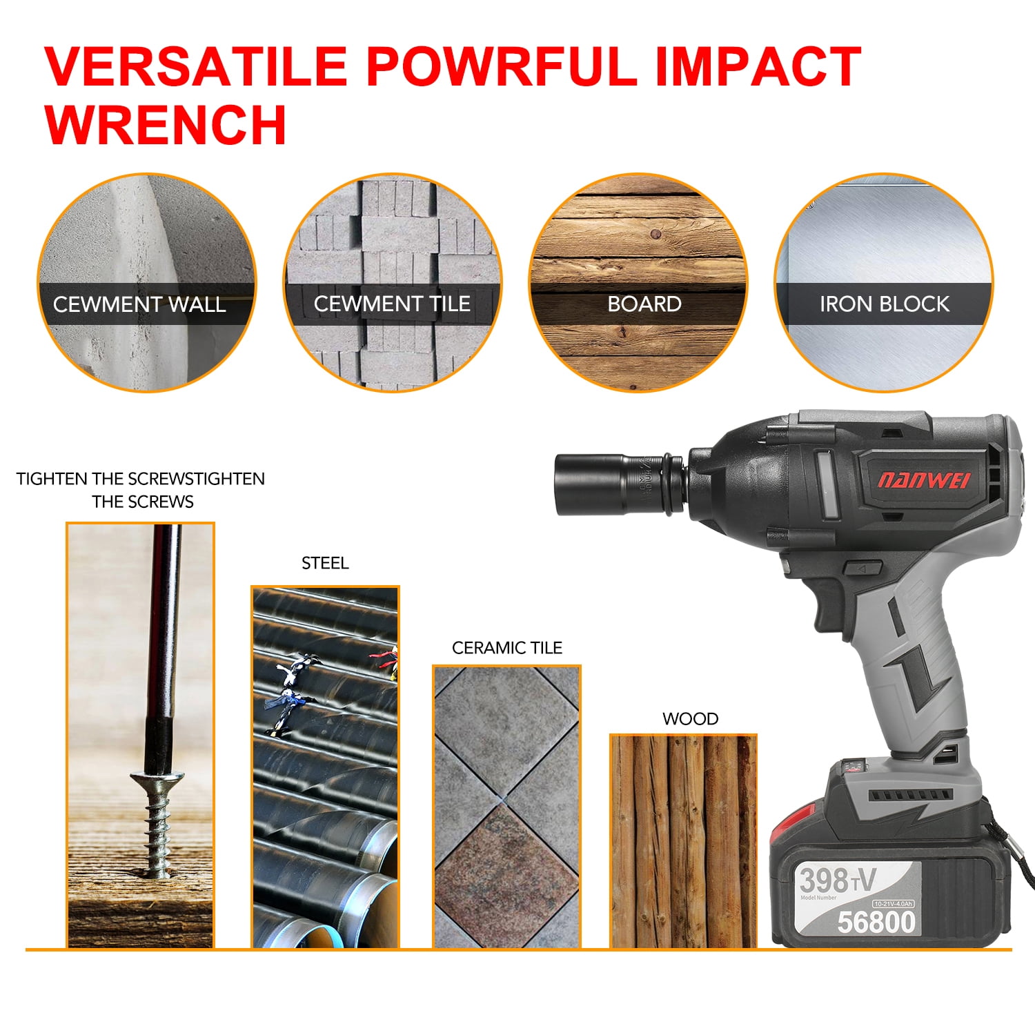 Cordless Impact Wrench 600Nm High Torque Brushless Motor 1 2 Inch Chuck Variable Speed Power Impact Wrench Kit Easily Remove Lug Nuts Bolts With 4.0Ah Battery For Automotive Walmart