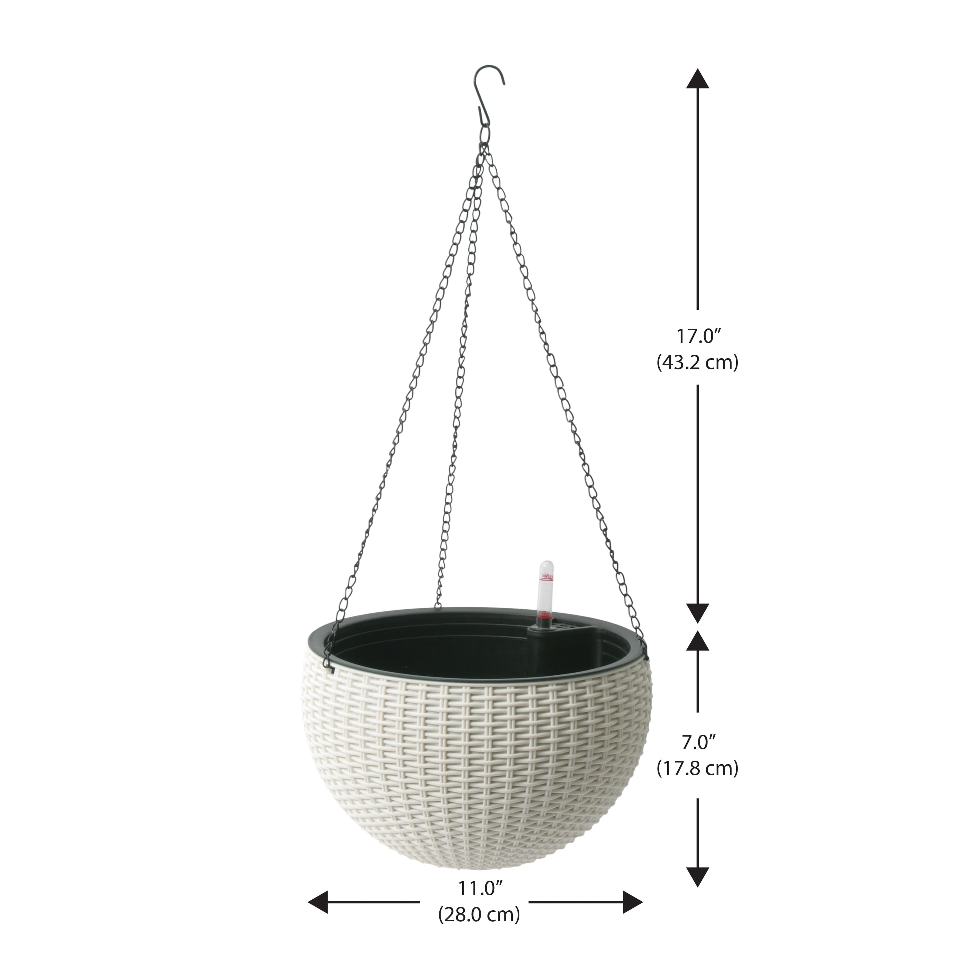 Algreen Modena Wicker Self-Watering Hanging Basket Planter, White, 2-Pack