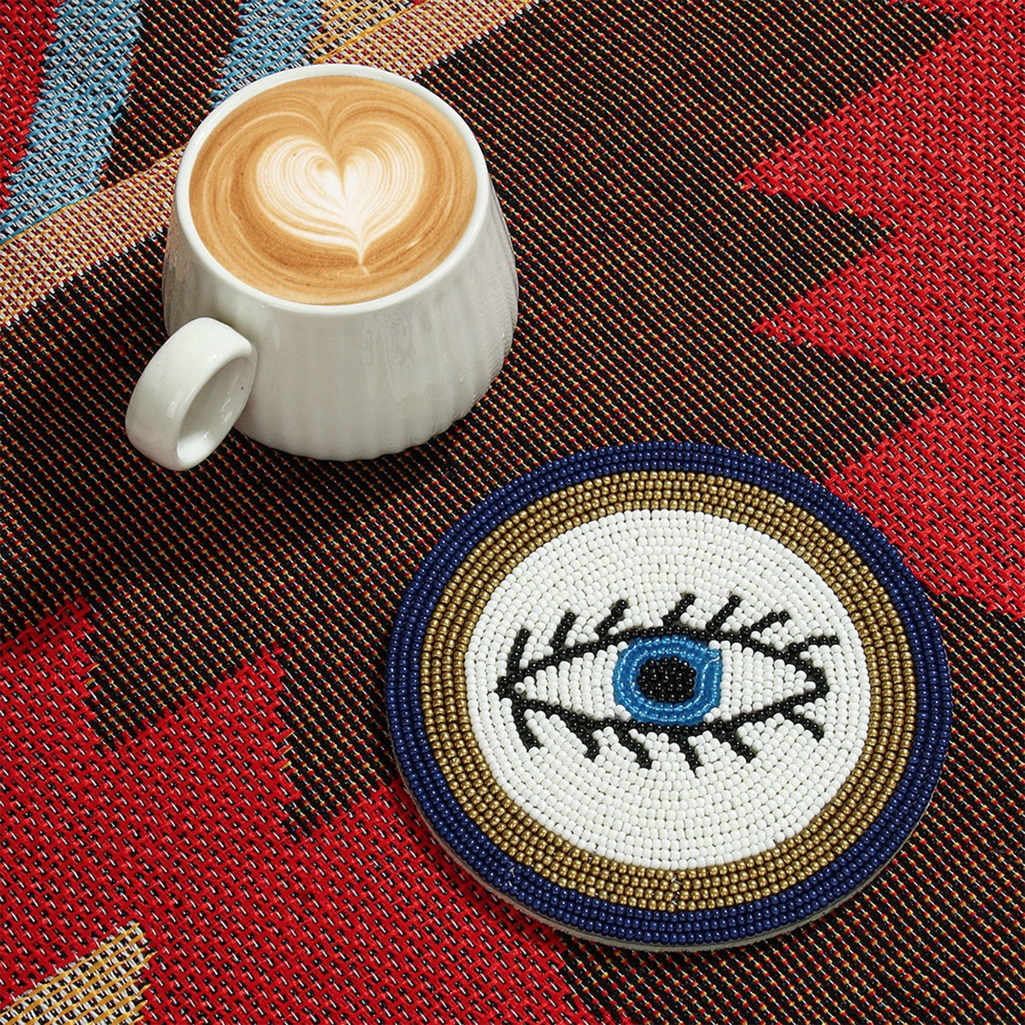 YIFEI Diamond Art Coasters Kit with Holder 4 Pcs Evil Eye Palm Tree Lips Cactus Diamond Painting Coasters DIY Craft Kit for Adults Beginners Gift