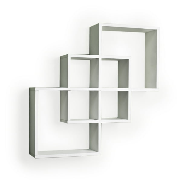 Danya B. Intersecting Squares Decorative White Wall Shelf
