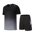 thumbnail image 5 of Men's Workout Outfit Sets Mesh Breathable Quick Dry T-Shirt and Elastic Shorts 2-Piece Running Fitness Exercise Set Gradient Color Athletic Sportswear for Men, 5 of 7