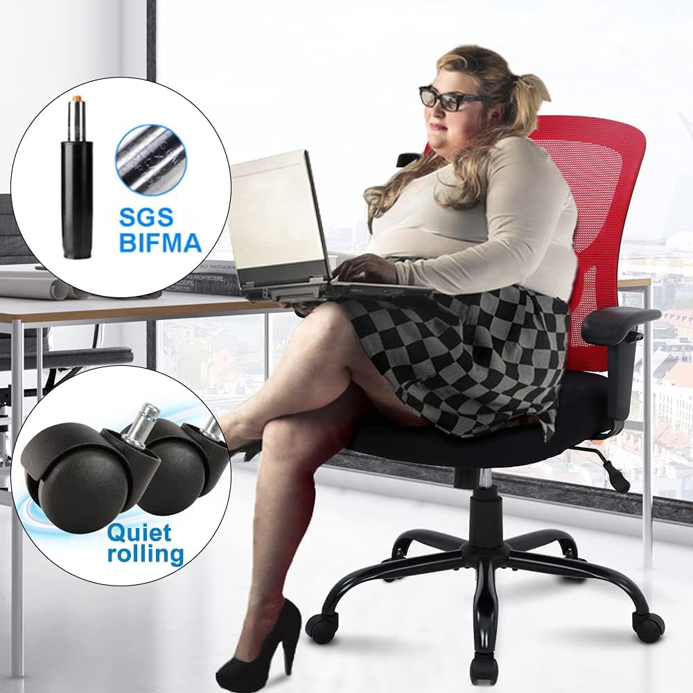 Big and Tall Office Chair Extra Wide Office Chairs Heavy Duty 400LBS Computer Desk Chair with Lumbar Support Ergonomic High Back Task Rolling Swivel Mesh Chair for adult,Red