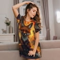 thumbnail image 3 of Honeii Sunset Maple Tree Fox Print Women's Loose Short Sleeve Nightgown, Soft Cotton Sleepwear, Comfy Loose Fit Pajama Dress for Sleep and Lounge, 3 of 6