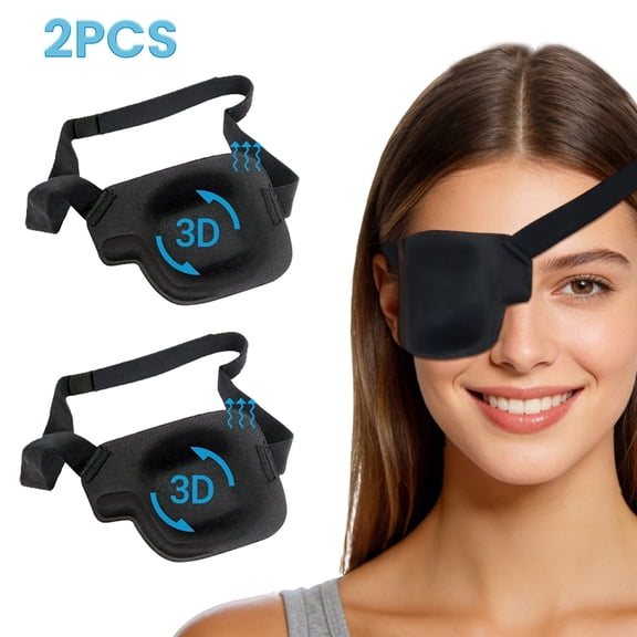Rongsi Eye Patches for Adults, 2 Pcs 3D Eye Patch Black Adjustable Medical Eyepatch for Lazy Eye Amblyopia Strabismus and after Surgery (Right Eye)