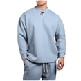 thumbnail image 2 of UVEASISHA Mens Button Up Sweatshirts Solid Color Henley Pullover Tops Drop Shoulder Long Sleeve Collarless Golf Shirts Fall Casual Streetwear,Light Blue,XL, 2 of 7