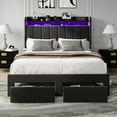 thumbnail image 5 of Amolife Queen Size Platform Bed Frame with 2-Tier LED Storage Velvet Wingback Headboard & 2 Storage Drawers, USB & Type-C Charging Ports, Black, 5 of 11