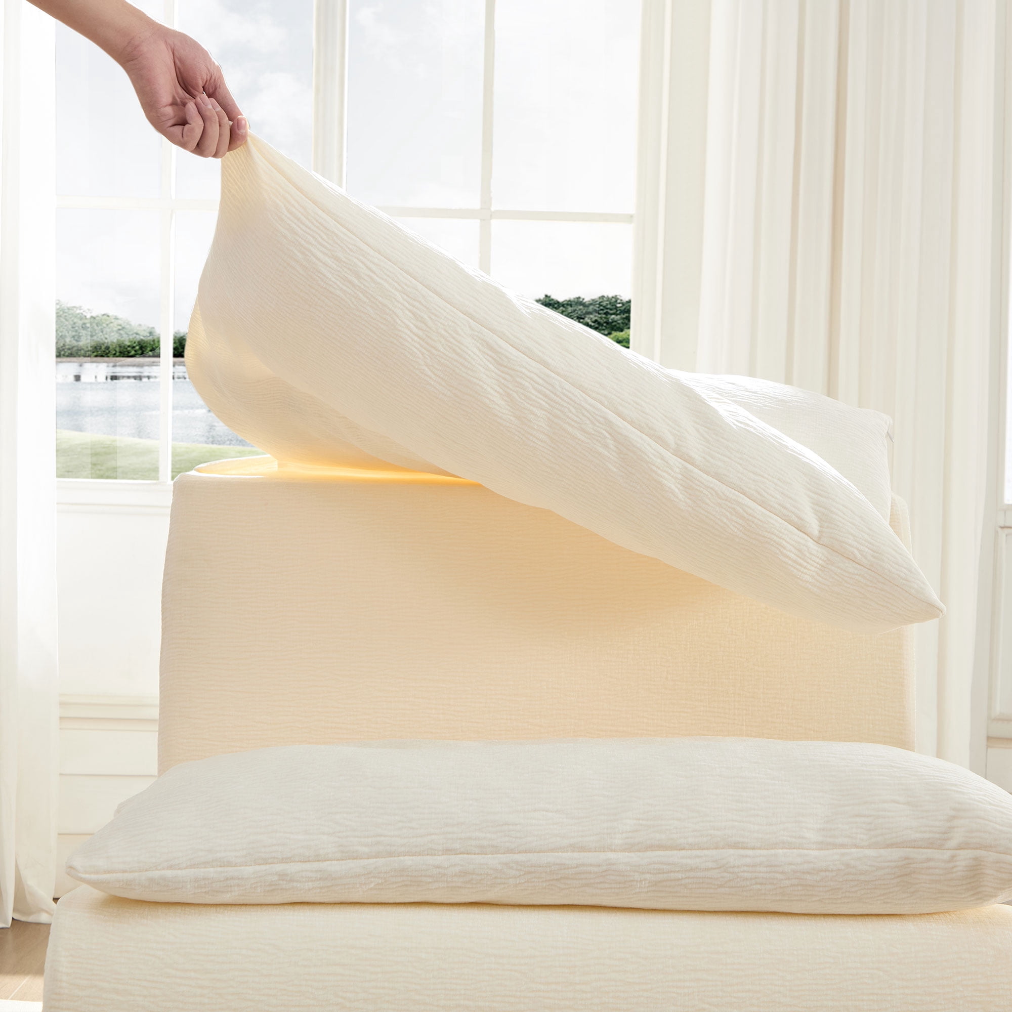 Miniyam Armless Lazy Sofa Modern with Backrest, White
