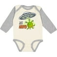 thumbnail image 3 of Inktastic Just Arrived- Cute Green Alien UFO Newborn Baby Boys or Girls Long Sleeve Baby Bodysuit, 3 of 5