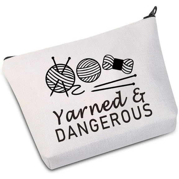 Zuo Bao Knitting Project Bag Knitting Gift Yarned and Dangerous Yarn Bag Knitting Bag Mothers Day Gift (Yarned and Dangerous White Bag)