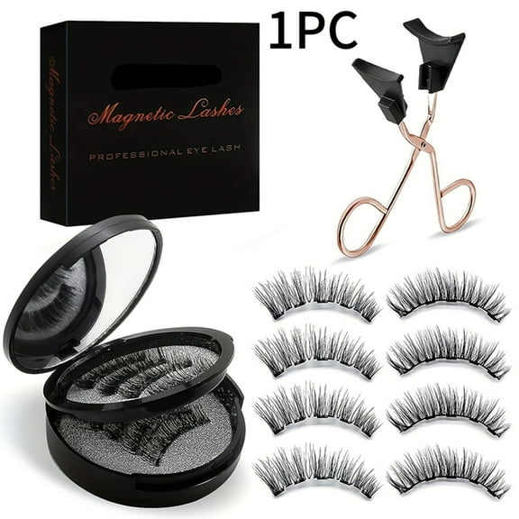 8 Pieces Natural No-Glue 3D False Eyelashes, No Eyeliner, Quantum Magnetic Adhesive Eyelashes Reusable Double Magnetic False Eyelash Set with Clips,  Waterproof, No Glue Easy to Wear Women's Gift