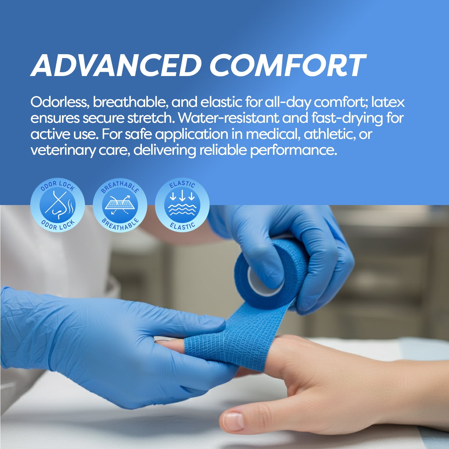 Dynarex Sensi-Wrap Self-Adhesive Bandages, 36-Pack, 2" x 5 yards, Dark Blue, Latex-Free, Colored Elastic Cohesive Athletic Tape, Tattoo Grip & Vet Wrap