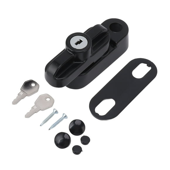 Cerradura de ventana externa de aleación de aluminio, antirrobo, con hebilla plana para ventanas individuales y dobles, color negro