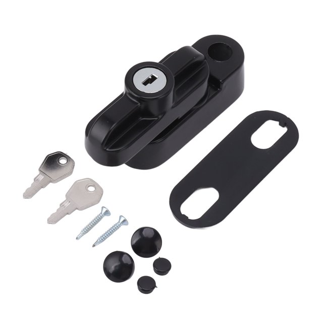Cerradura de ventana externa de aleación de aluminio, antirrobo, con hebilla plana para ventanas individuales y dobles, color negro