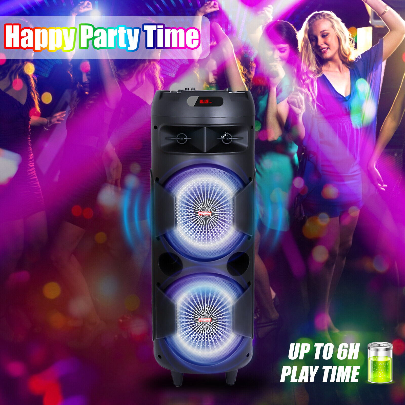 BEYGO Portable Party Speaker with Double Subwoofer Heavy Bass,Bluetooth 5.0 Wireless Outdoor Speaker with Mic, Stereo Sound, for Home, Party, Support FM Radio, Black