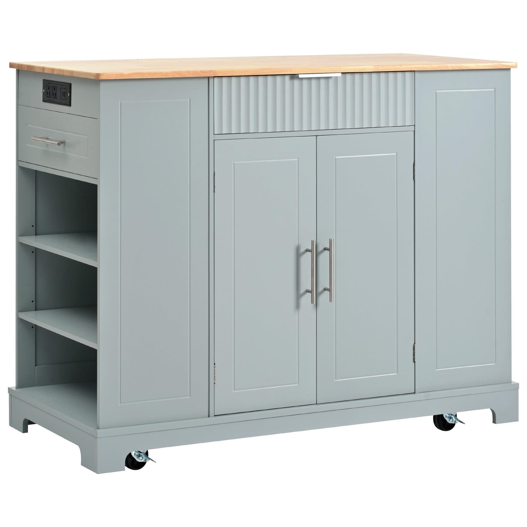 Homy Casa 48" Rolling Garage Cabinet, Drawers, Adjustable Shelves,Power Outlet, for Workshop, Grey Blue