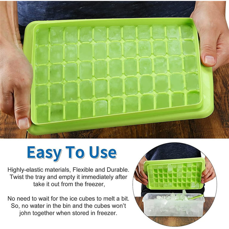 PLORIO 4 in 1 Ice Cube Tray, Ice Trays for Freezer with Lid & Bin,2 Trays  with 54PCS Small Ice Cubes for Drinks & Cocktail, Silicone Ice Ball Maker