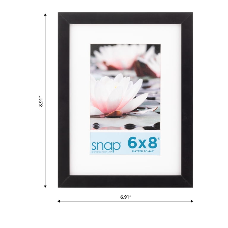 Snap Black 6x8 Picture Frame, Tabletop and Wall Mount, White Mat