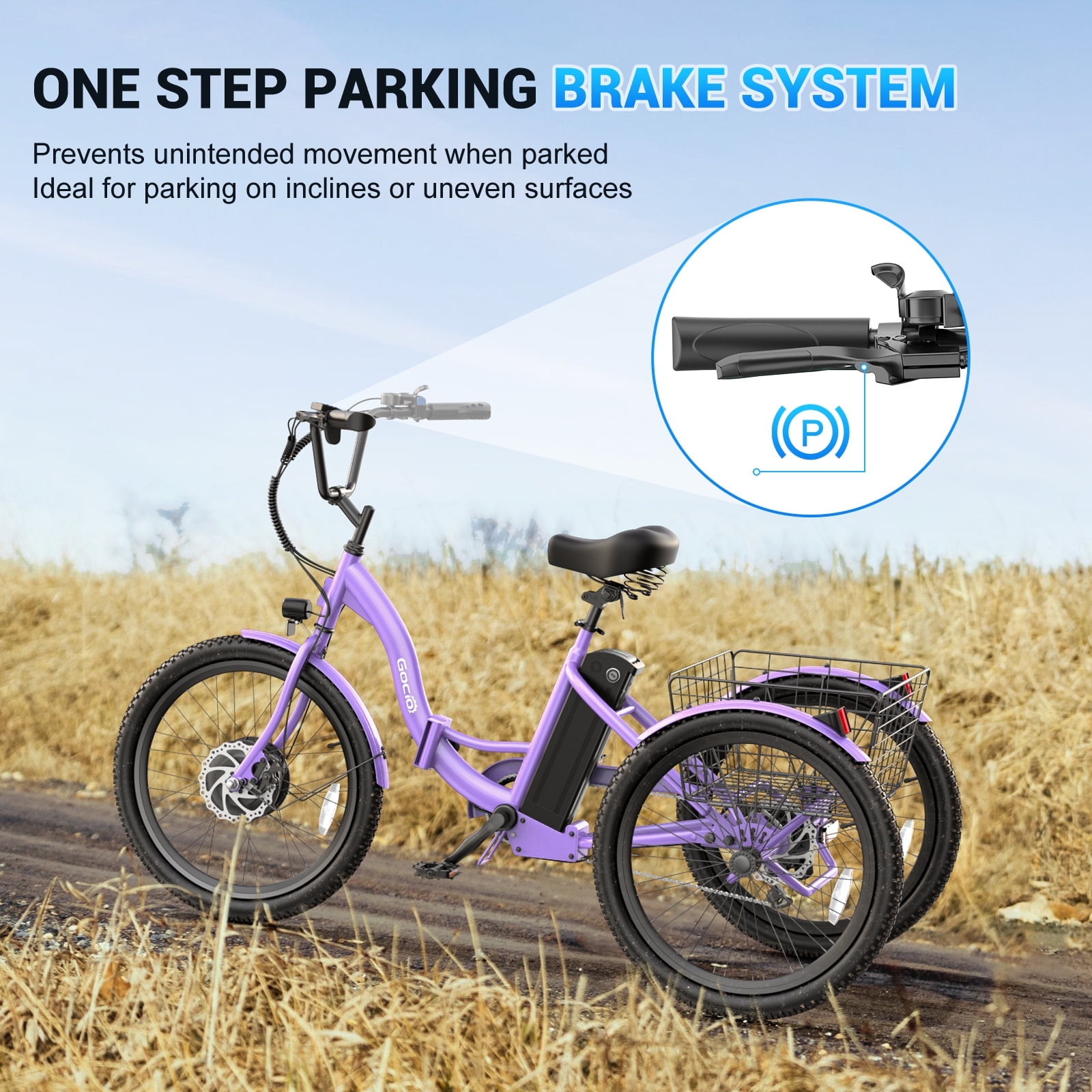 Gocio Electric Tricycle for Adults, Peak 500W Motor E-Trike 48V 10.4AH UL2849 Battery, Cargo Motorized Tricycle,7 Gears 3-Wheel Electric Bike for Adults