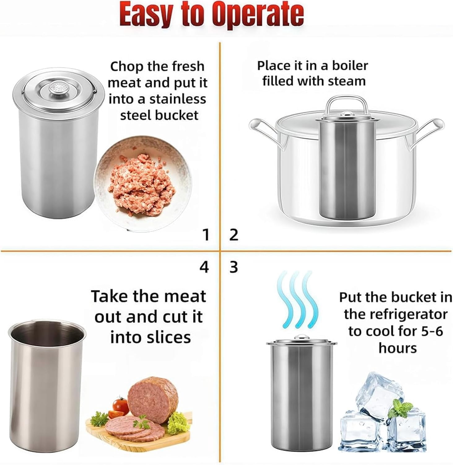 2026 Upgrade Stainless Steel Deli Meat Press with Thermometer Spring, Meat Press Mold for Deli Meats Homemade Ham Maker Lunch Meats Presss for Healthy Home Cooking (Fixed Handle)