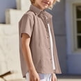 thumbnail image 6 of Dagugfen Cotton Linen Button down Shirts for Teen Boy Short Sleeve Collared Neck Lightweight Breathable Summer Casual Shirts 5-15 Years, 6 of 8