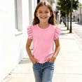 thumbnail image 6 of Teylalorva Kids Girls T-Shirt Ruffle Sleeve Crew Neck Lightweight Summer Casual Daily Tee Pink Size 6, 6 of 8