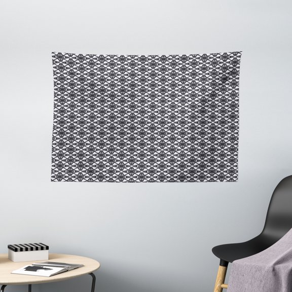 Art Deco Tapestry, Crooked Lines Art Deco Template of Continuous Pattern on Wire Netting, Wall Hanging for Bedroom Living Room Dorm Decor, 60W X 40L Inches, Black and Pale Grey, by Ambesonne