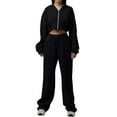 thumbnail image 1 of Women'S Tracksuit Set - Long Sleeve Zipper Hooded Sweatshirt with Solid Color Lace-Up Pants - Two-Piece Set Black L, 1 of 6