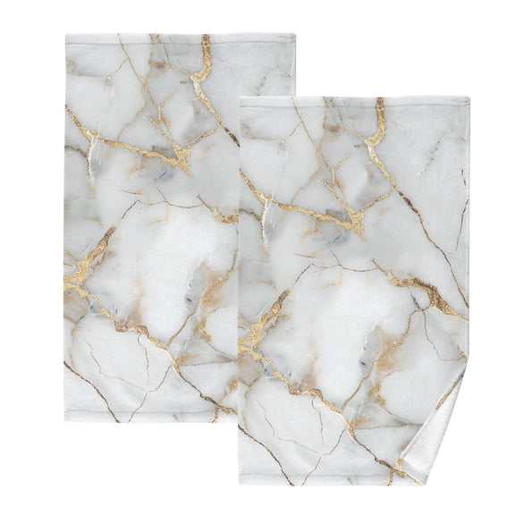 Marble Golden Cracks Hand Towel Bath Towels Face Towels Cotton Absorbent for Home Hotel Spa Swimming Yoga Sports Decorative Towel Set of 2