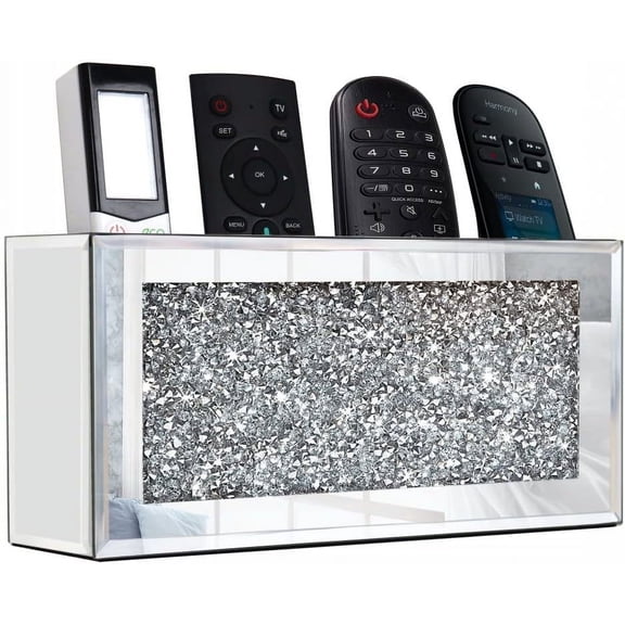 Mirrored Remote Holder, Wall Mounted Crush Diamond Bling Decoration Organizer Storage Box for Remote Phone Pad Wallet Notebook (8.3"×2.5"×4" For 3 or 4 Remote Controls)