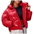 thumbnail image 3 of TAIAOJING Womens Puffer Coats Winter Shiny Stand-Up Collar Outwear Plus Size Solid Color Down Coat Long Sleeve Zipper Pocket Overcoat Warm Jacket, 3 of 9
