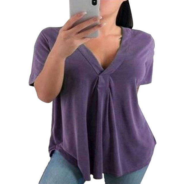 Blouse à Manches Courtes Col en V T-Shirt Surdimensionné (Femmes Plus) 1 Pack