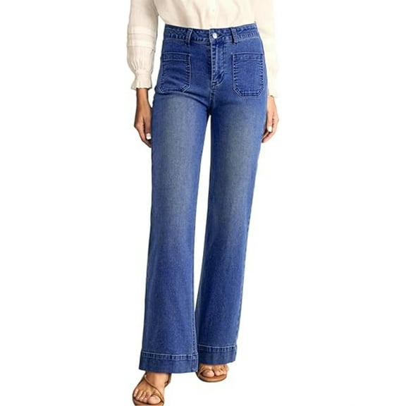 EMMIOL Women's Wide Leg Jeans High Waisted Stretchy Straight Leg Jeans Slim Fit Denim Pants with Exposed Pockets
