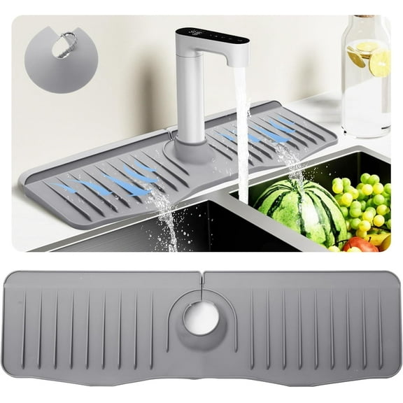Kitchen Sink Splash Guard - 20 Inch Longer Sink Faucet Mat for Kitchen Sink, 5°Slope Fast Draining Silicone Mat, Tidy Splash Guard for Kitchen Sink Area Kitchen Faucet Draining Mat