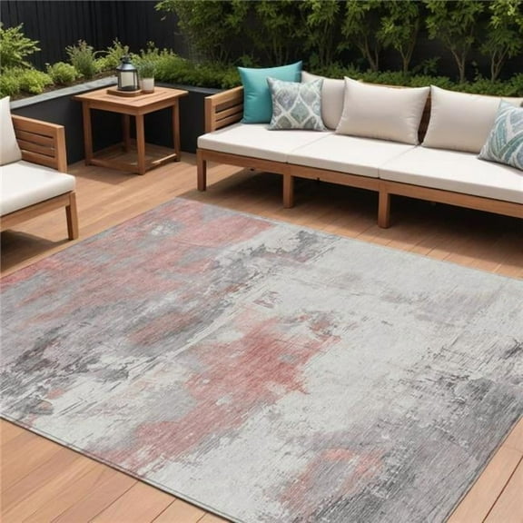 HomeRoots 617720 9 x 12 ft. Coral & Gray Abstract Washable Indoor & Outdoor Rectangle Area Rug