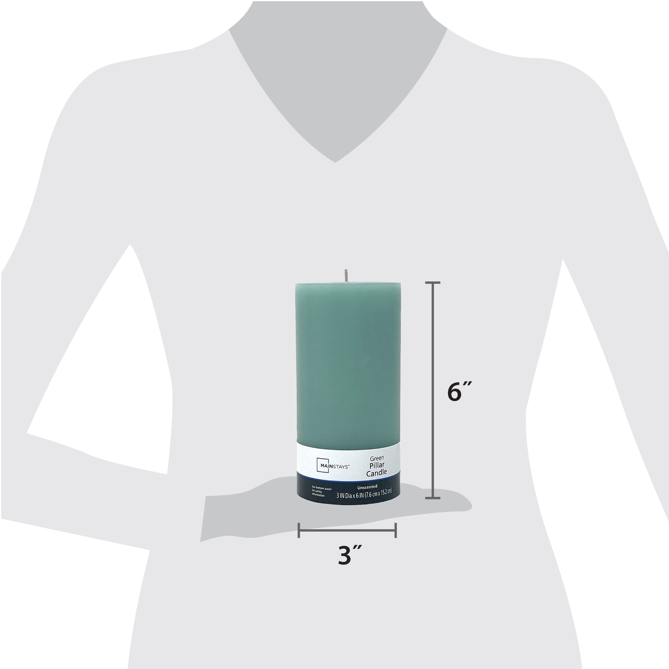 Mainstays Single Wick 3" x 6" Pillar Candle, Unscented, Green