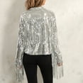 thumbnail image 4 of Gupgi Women Sparkly Sequins Jacket Shiny Glitter Open Front Tassel Fringe Coat Disco Jacket, 4 of 9