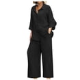 thumbnail image 2 of UPPADA 2 Piece Outfits for Womens Summer Outfits 2025 Dressy Casual Half Sleeve Button Down Shirt Wide Leg Pants Lounge Set Black,L, 2 of 7