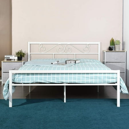 Full Size Bed - Homy Casa Metal Bed Frame Full Size Platform White Full Size Bed - Homy Casa Metal Bed Frame Full Size Platform White
