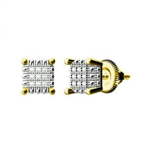 King of Bling's Aretes Para Hombre 0.05ct Diamond 925 Silver Women & Men Square Yellow Earrings