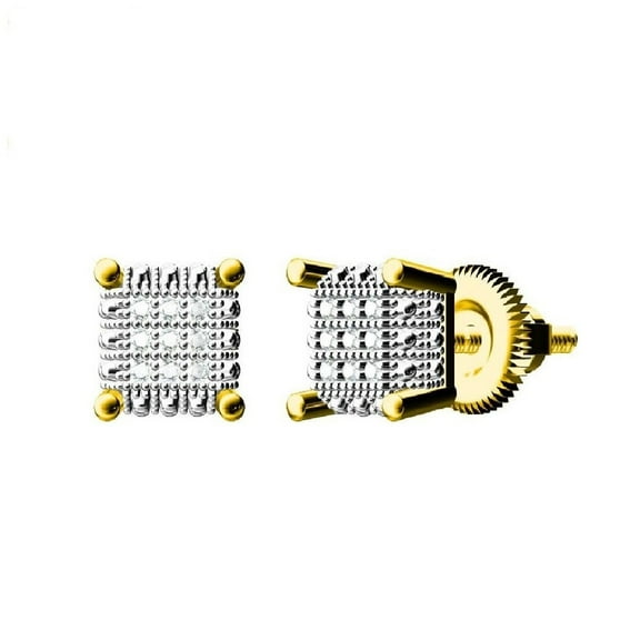 King of Bling's Aretes Para Hombre 0.05ct Diamond 925 Silver Women & Men Square Yellow Earrings