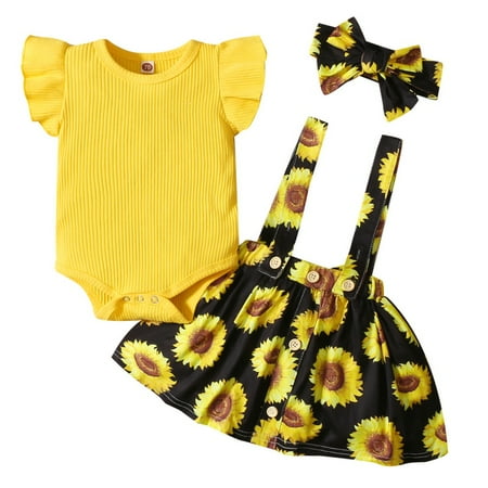 

3PCS Newborn Baby Girl Clothes Romper Bodysuit Shorts Sunflower Summer Outfit