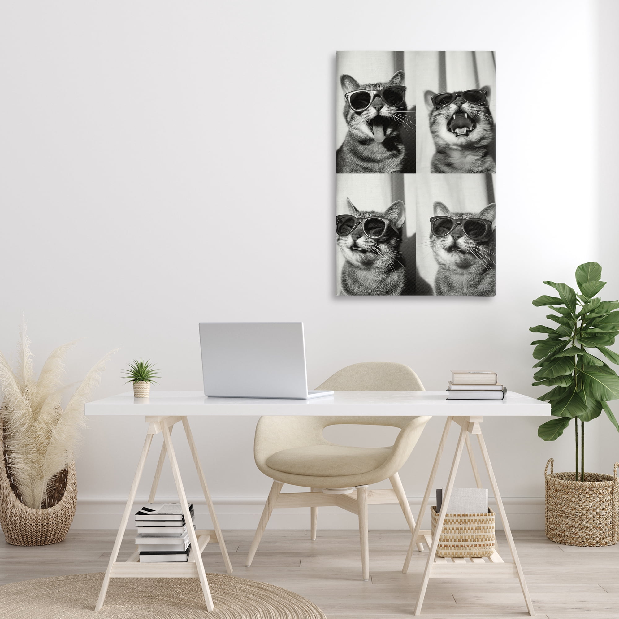 Stupell Industries Photobooth Style Cat Novelty Painting Gallery Wrapped Canvas Art Print Wall Art, 24 x 36