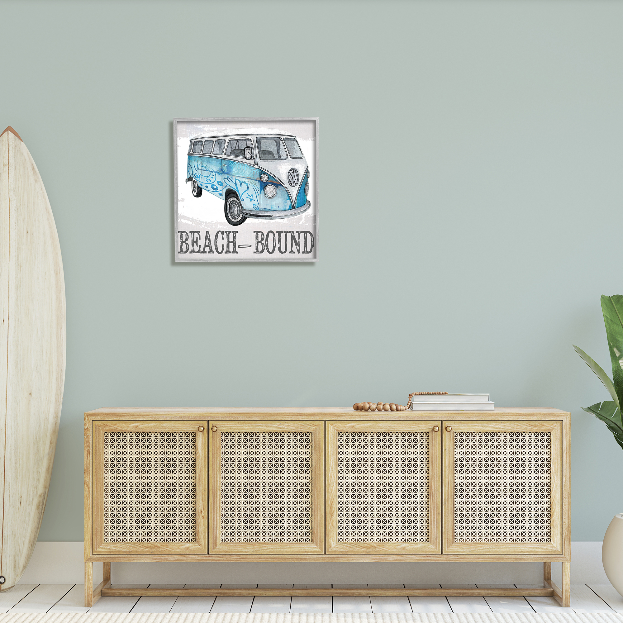 Stupell Beach Bound Summer Vacation Van Landscape Painting Gray Framed Art Print Wall Art