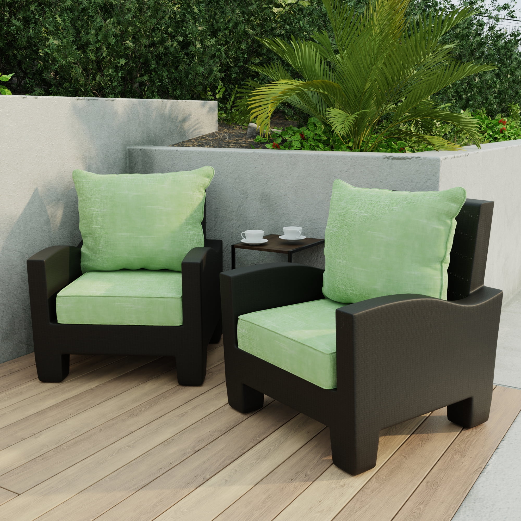 Jordan Manufacturing 46.5" x 24" Tory Palm Green Crosshatch Rectangular Outdoor Deep Seat Chair Cushion Set with Welt